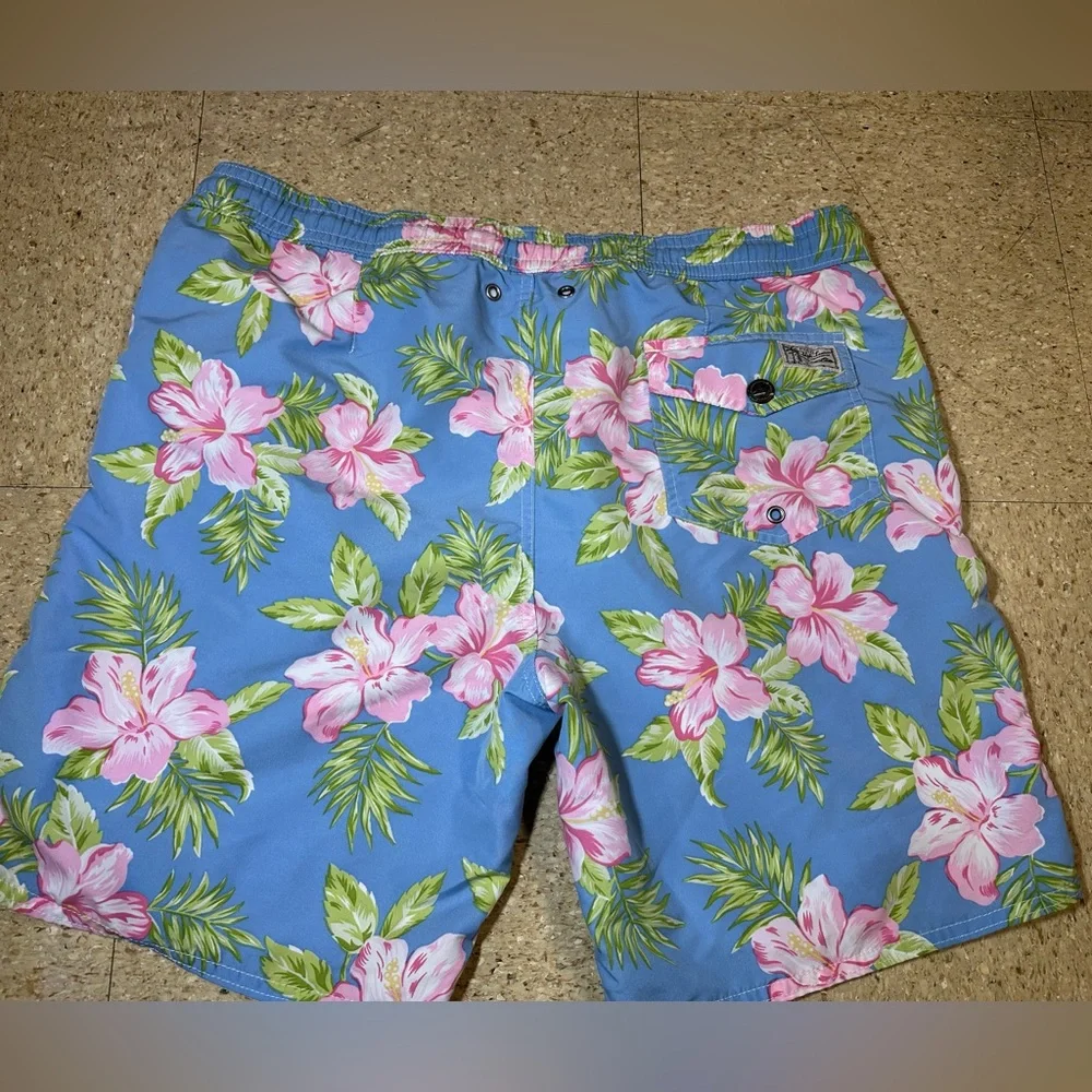 Polo Ralph Lauren Mens Blue Floral Swim Shorts Trunks Tropical Hawaii 8 Inseam M